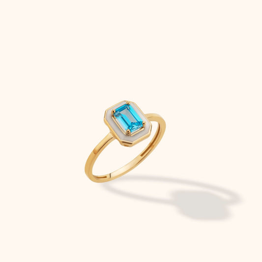 Modern Mavi Topaz Yüzük - 14K Altın Mineli ve Şık Yüzük