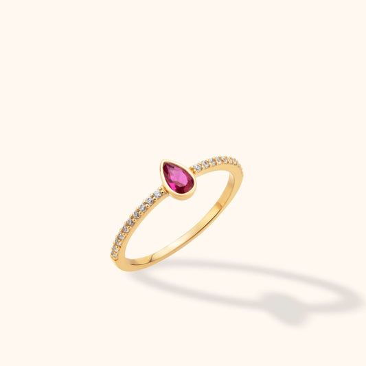 14 Ayar Altın Pembe Safir Yüzük | Damla Kesim Yüzük Modelleri